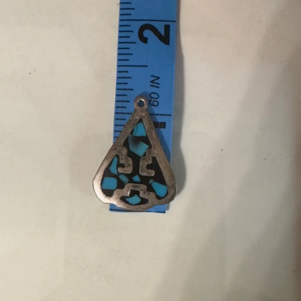 Vintage Mexican Sterling‎ Silver Turquoise Inlay Dangle Earrings .925